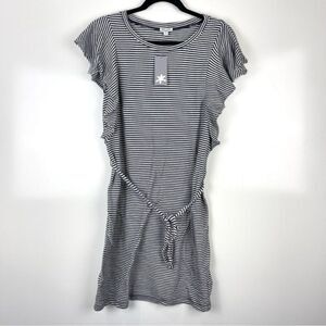 NEW Splendid Navy Blue Stripe Jersey Knit Casual Ruffle Dress Women's Size Large